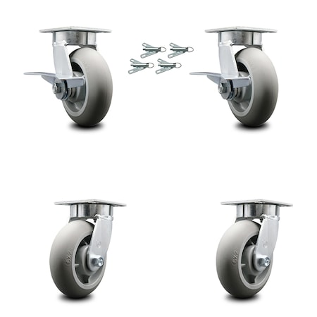 Service Caster 6 Inch Kingpinless Thermoplastic Rubber Wheel Caster Swivel Locks 2 Brakes, 4PK SCC-KP30S620-TPRRD-SLB-BSL-2-BSL-2